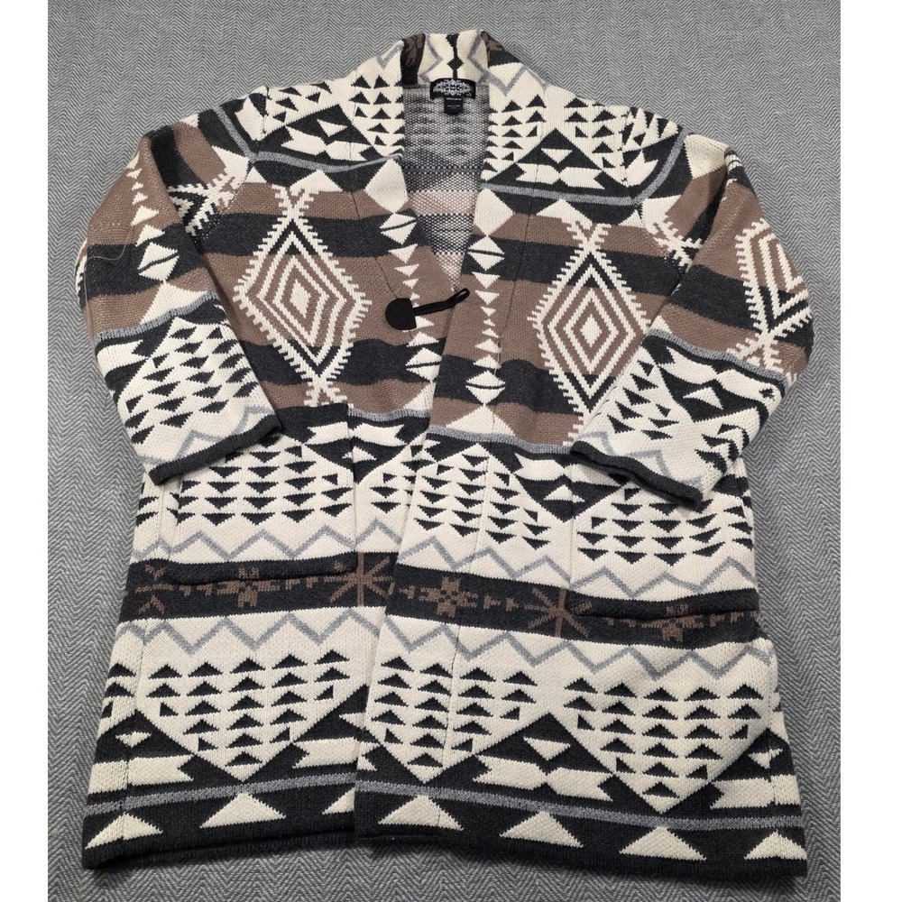 Oliver.O Womens 2X Southwestern Geometric Toggle Longline Cardigan Sweater Black